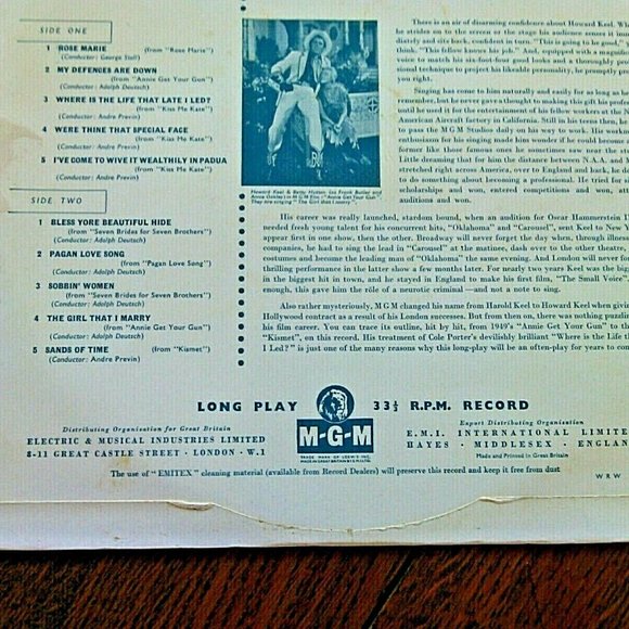 Vintage Vinyl LP Howard Keel - Great Screen Successes Rare 10" 1957 EMI Records - Picture 12 of 16
